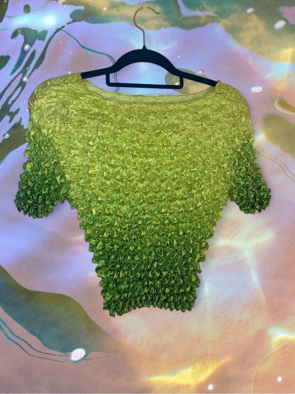 Y2K Textured Popcorn Short-Sleeve Ombre Green Women’s Top One Size